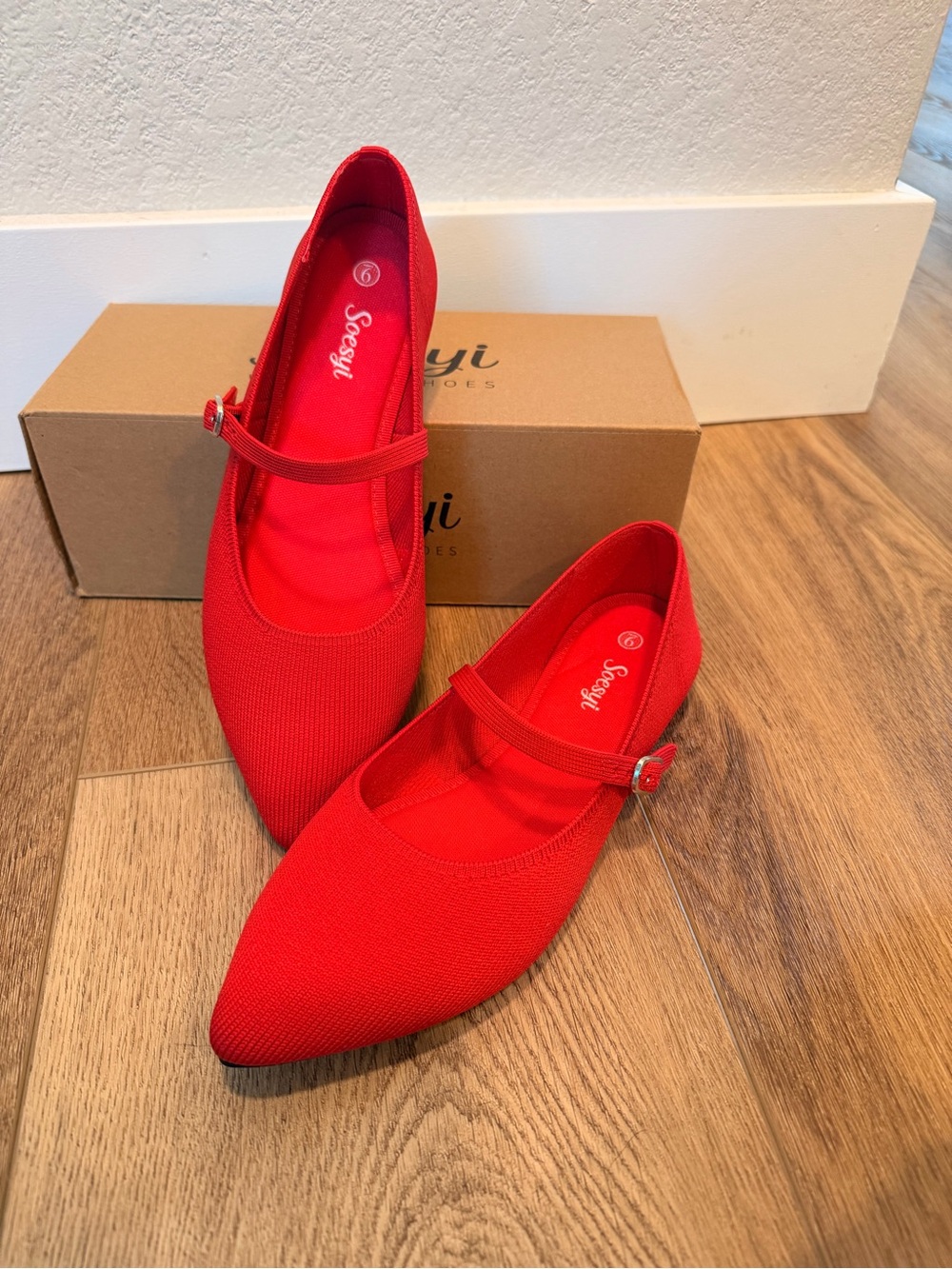 Red Pointed Mary Jane Flats